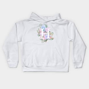 botanical monogram alphabet H hydrangea flowers Kids Hoodie